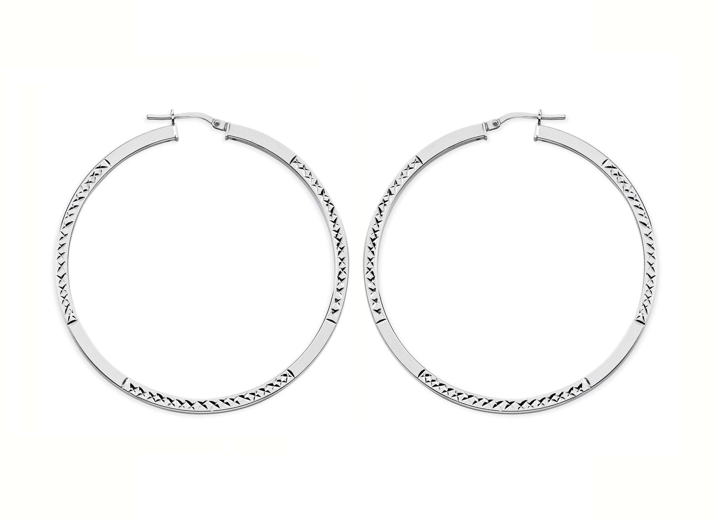 Brilliance Fine Jewelry Rhodium Plated Sterling Silver Diamond Cut Square Tube Women's Hoops