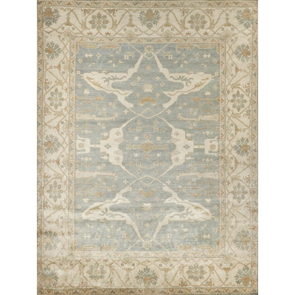 Exquisite Rugs Antique Weave Oushak Blue/Ivory New Zealand Wool Hand-Knotted Area Rug