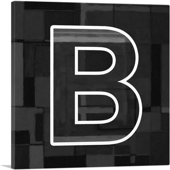 ARTCANVAS Modern Black White Alphabet Letter B Canvas Art Print - Size: 12" x 12" (0.75" Deep)