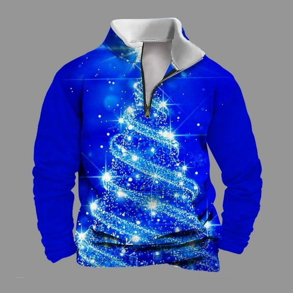 WXLWZYWL Mens Christmas Sweatshirt Trendy Quarter Zipper Stand Collar Pullover Tops Fall Winter Fashion Print Sweatshirts