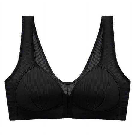 Ousvtion Women s Front Closure Bra Plus Size No Underwire Unpadded Bralettes Full Coverage T-Shirt Bras Hide Back Fat Brassiere for Older Clearance Deals  Black X-Large