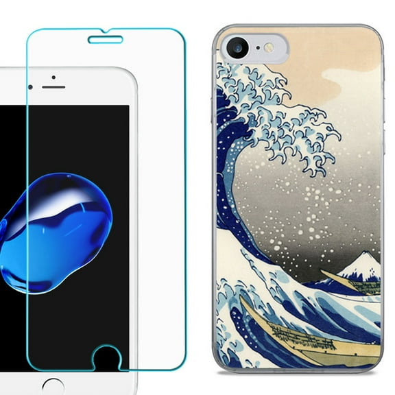 For Apple iPhone SE 2020 Case, Slim-Fit TPU Phone Case, with Tempered Glass Screen Protector, by OneToughShield ® - Great Wave