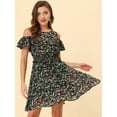 thumbnail image 4 of Unique Bargains Robe à Fleurs Taille Smockée Épaules Dénudées Noir TP, 4 of 4