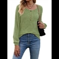 thumbnail image 3 of Suéter Abotonado para Mujer, Suéteres de Punto de Otoño, Camisetas de Larga, Camisetas Tipo Túnica con Cuello Redondo Verde L, 3 of 8