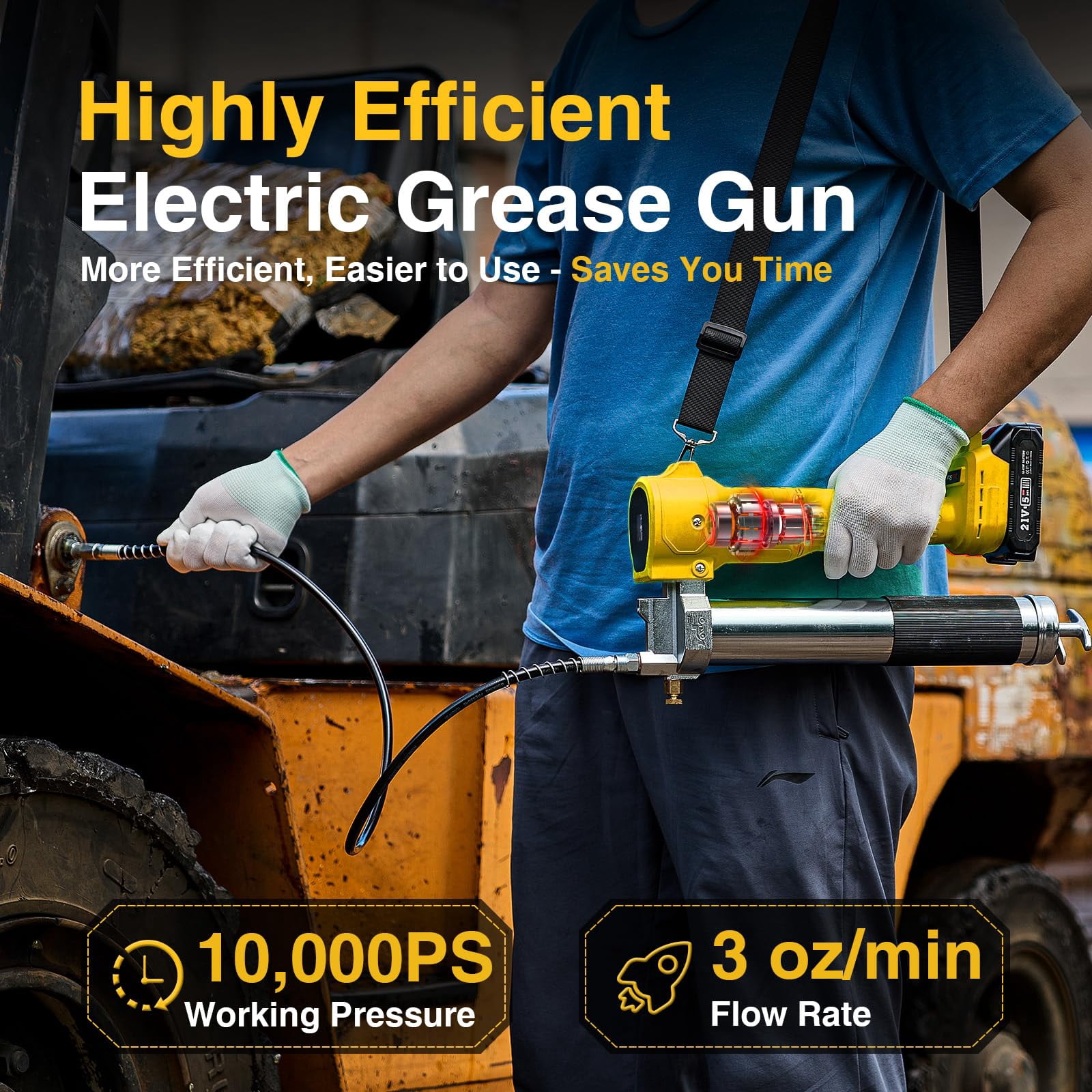 TaskStar Grease Gun with Lock-On Trigger for Effortless Greasing, Cordless Electric Grease Gun Kit, 2 Batteries, 40" Hose & LED Light, 14 oz Capacity for Tractor, Truck & Equipment Maintenance