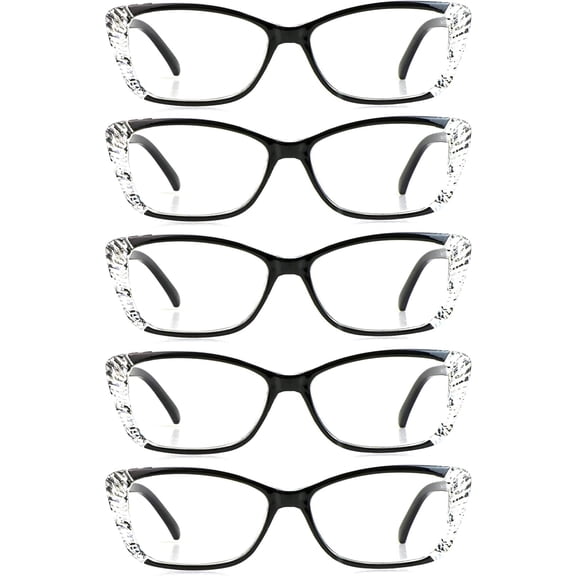 5 Pairs Reading Glasses, Blue Light Blocking Glasses, Computer Reading Glasses for Women and Men, Fashion Rectangle Eyewear Frame(5 Black, 1.25 Magnification)