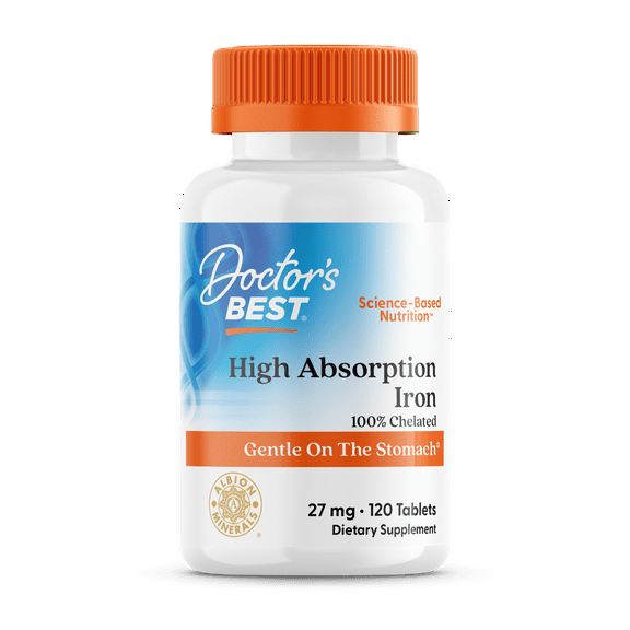 Doctor's Best Iron Tablets, 27mg ,120 Ct