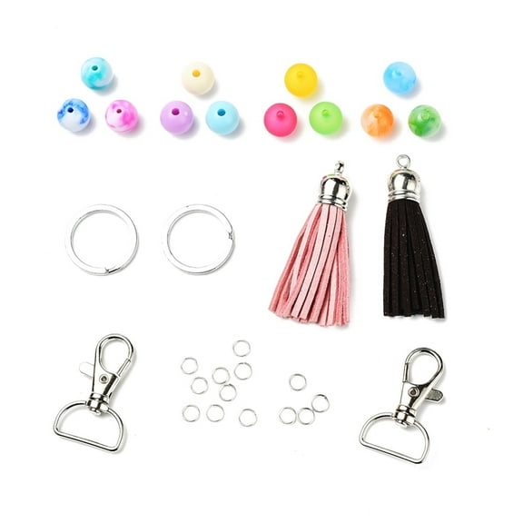 1set DIY Keychain Making Kits 60Pcs Round Acrylic Beads 14Pcs Iron Jump Rings Split Key Rings