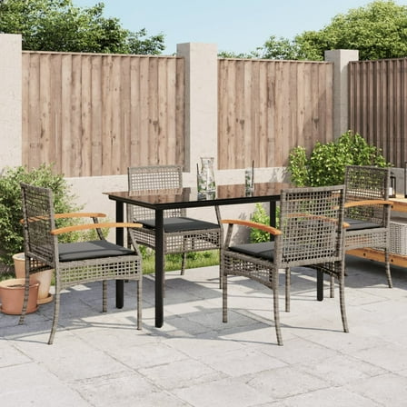 vidaXL 5 Piece Patio Dining Set with Cushions Gray Poly Rattan