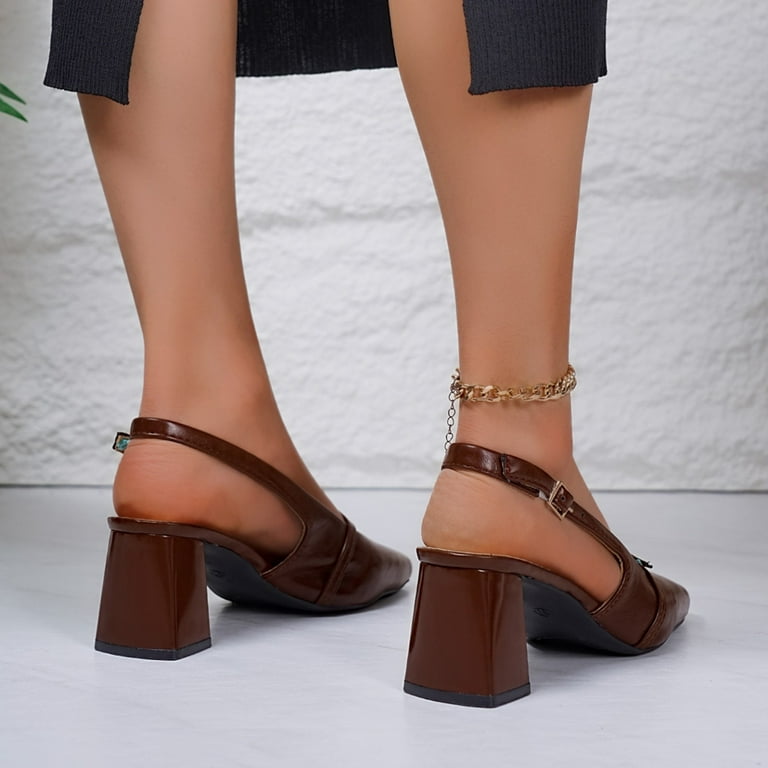 brown dress heels for women Viluyesy Dress Shoes for Womens, Square Toe Chunky Heels Ankle Strap Ladies Party Wedding Sandals Brown Us5.5, Women's