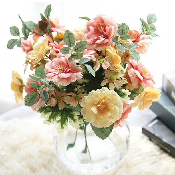 AURORA TRADE Artificial Fake Flowers with Vase Silk Artificial Roses