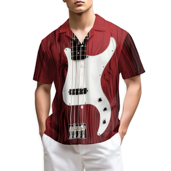 Netecom Bass Guitar Hawaiian Shirt for Men, Button Down Summer Beach Short Sleeve, Vintage Style, Sizes S-5XL