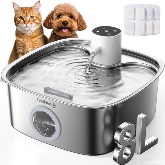 Fuente de agua para perros FEELNEEDY 8 L de acero inoxidable sin cable