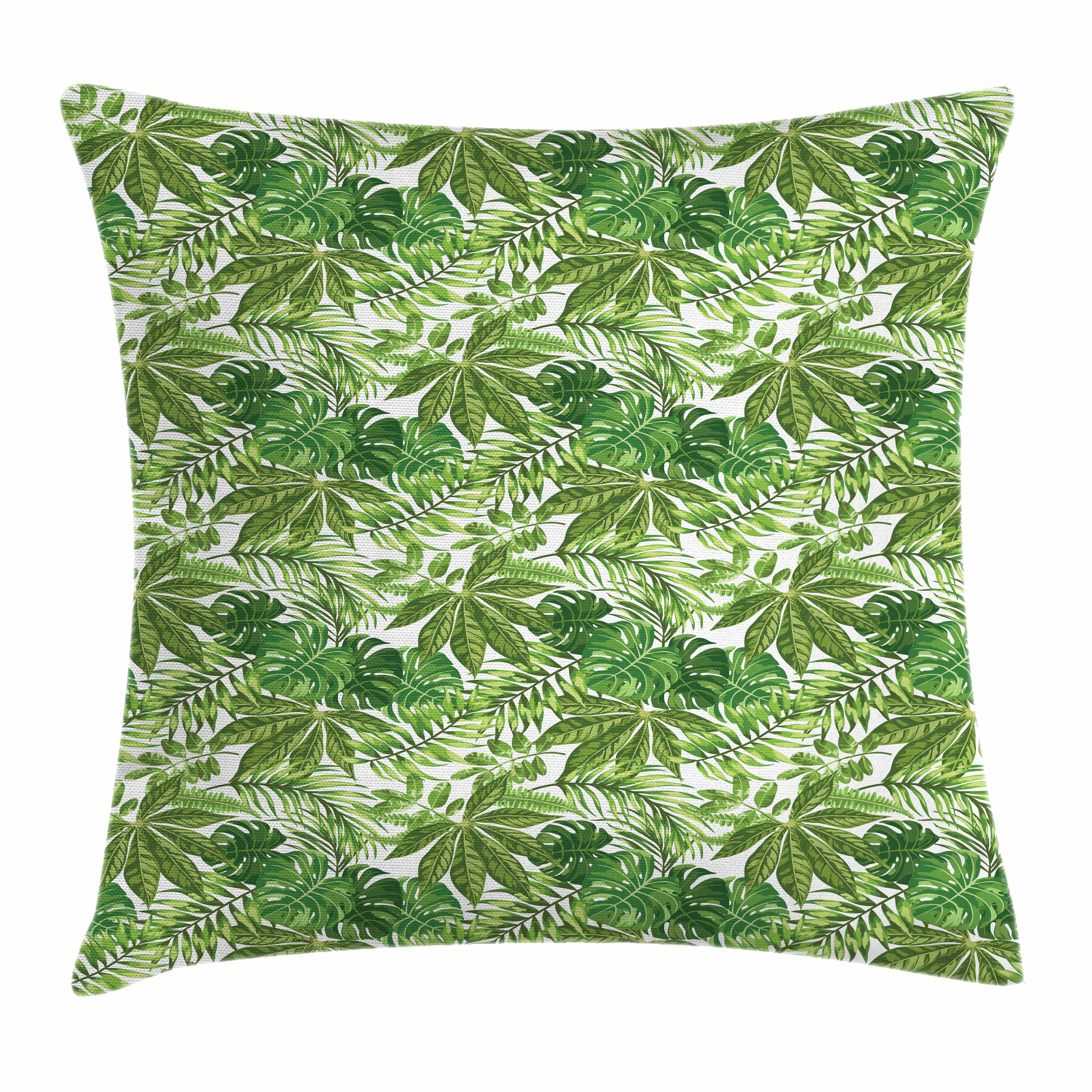Palm Leaf Throw Pillow Cushion Cover, Mix of Jungle Foliage Leaves