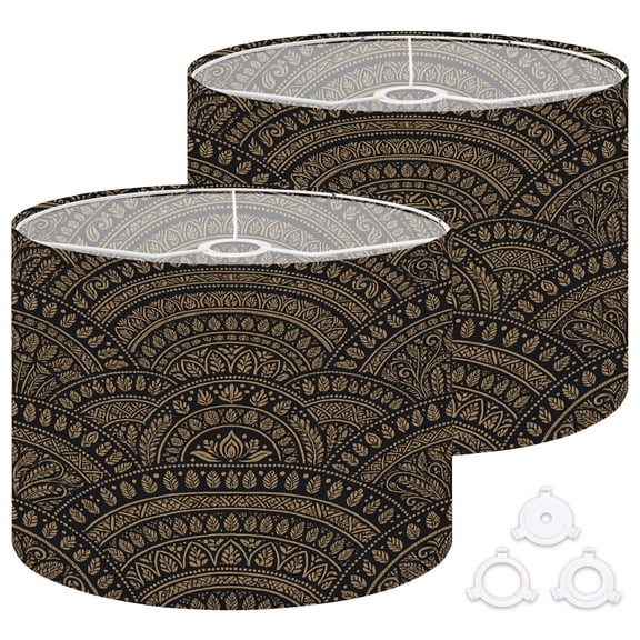 Lamp Shades Set of 2 Easy Assembly abstract geometrical from dark beige black fan shaped ornate Drum Lampshades for Table Lamps Floor Lamps Pendant Light 13"x13"x10" Replacement Lamp Shade
