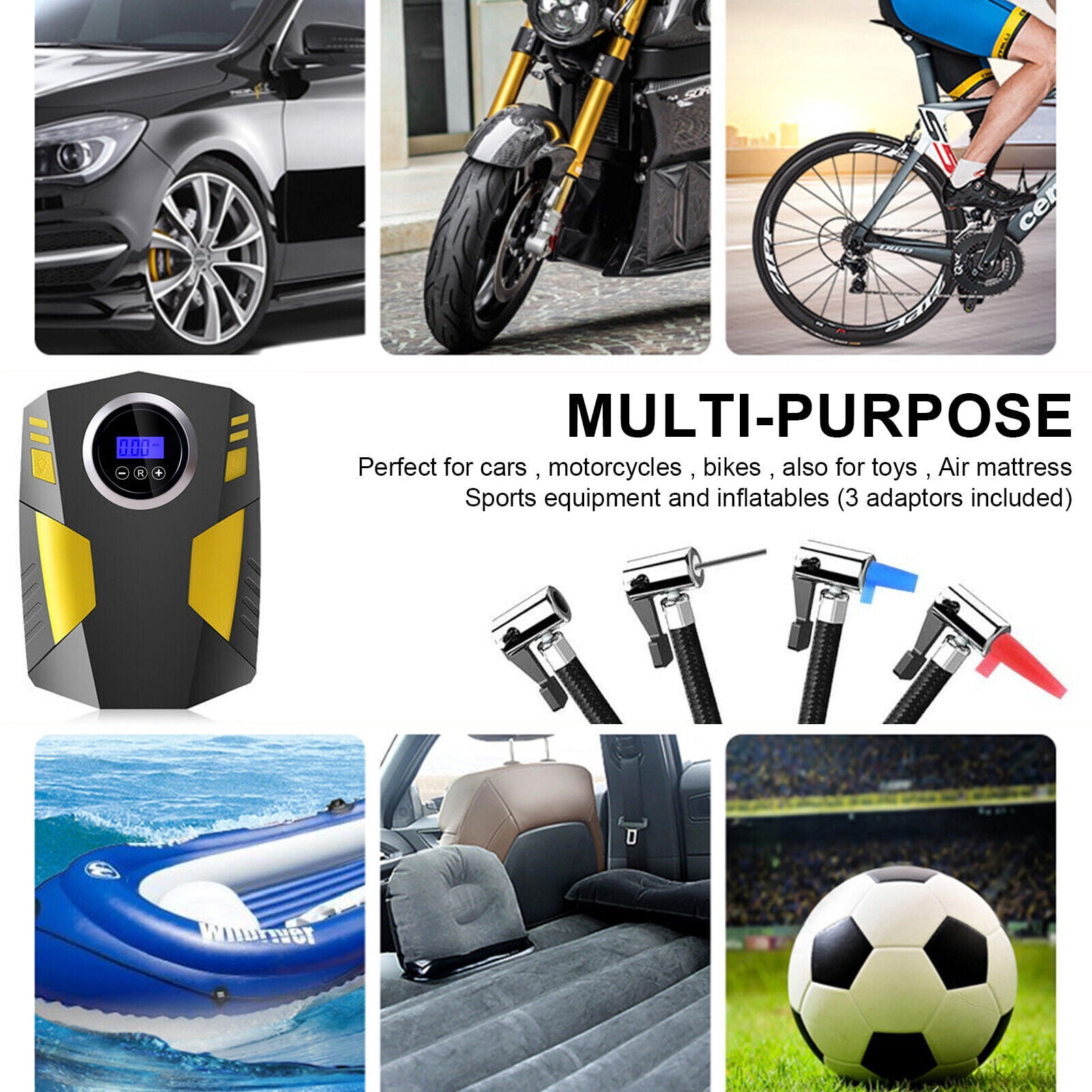 Tire Inflator Air Compressor,Dfito Portable Car Air Pump with Digital Pressure Gauge, 12V 150 Psi Cordless, Bright LED Light