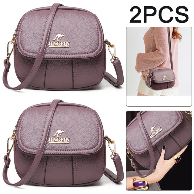 2 piezas bolso madre mediana edad cuero pu con múltiples bolsillos retro informal a la bolso concha para mujer bolso hombro A-220 púrpura