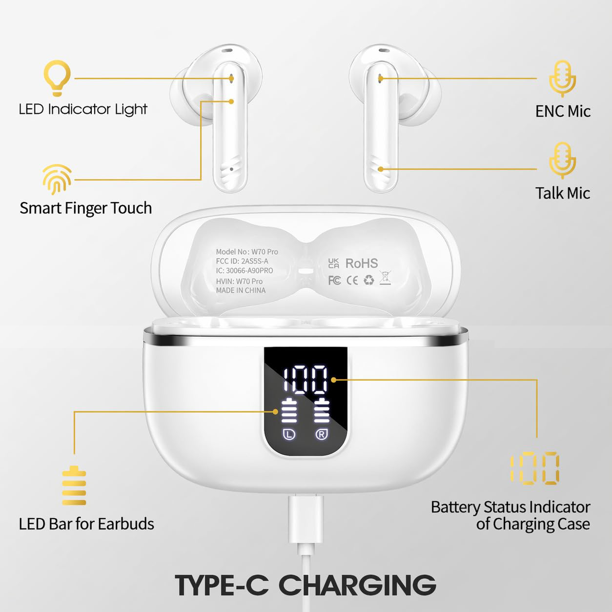 WeurGhy Wireless Earbuds, Noise Cancelling, 46H Playtime, White photo 7