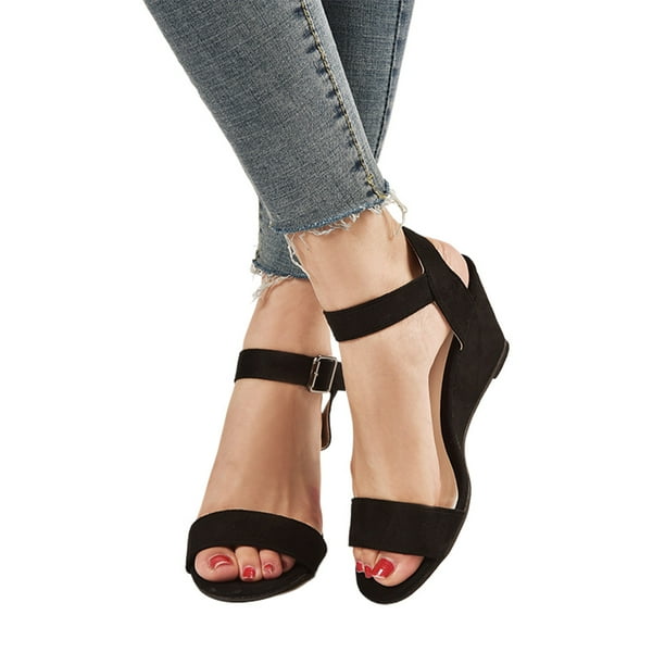 Sandalias Vestir Zapatos Casuales Cuña Correa Tobillo Punta Abierta para Mujer