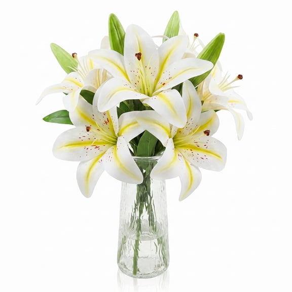 Real Touch Artificial Tiger Lily Stems - 15 Inch White Lily Flowers for Wedding and Home Decor,4 Pcs