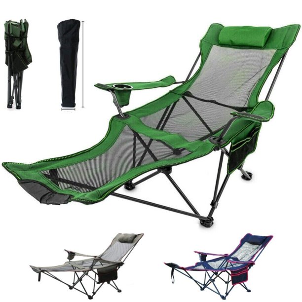 Adjustable Reclining Lounge Mesh Chair, Portable Folding Camping Chair