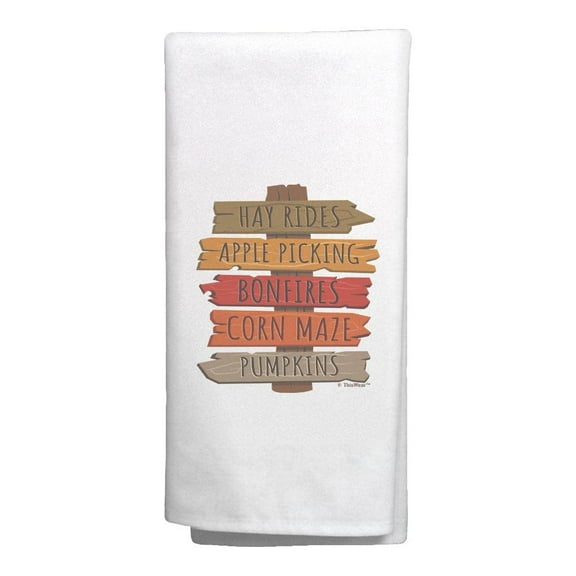 ThisWear Fall Decorations for Home Fall Event Signs Hay Rides Apple Picking Bonfires Corn Maze Pumpkins Decorative Kitchen Towel White