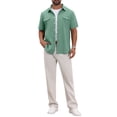 thumbnail image 2 of INSPIRE CHIC Men's Short Sleeves Chest Pockets Summer Beach Button Down Linen Shirts 3XL Green, 2 of 6