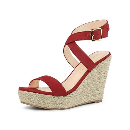 Women's Slingback Crisscross Espadrille Wedges Heel Sandals Red (Size 7 ...