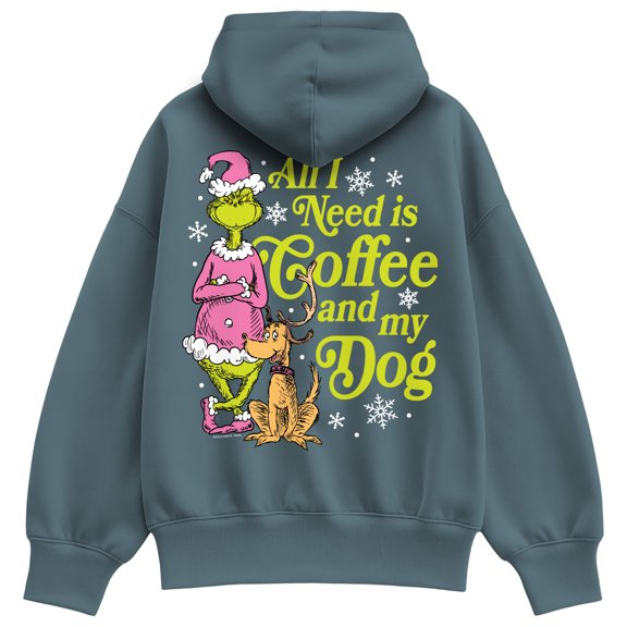 The Grinch - Coffee And My Dog Women's Oversized Fleece Hoodie Sweatshirt