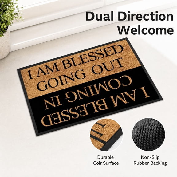 Funny Welcome Doormat with Anti-Slip Rubber, Fun Greeting Christian Doormats, Blessed Coming in & Going Out Doormat, Prank Gift Home Decor Area Rugs for Indoor and Outdoor Use