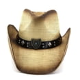 thumbnail image 6 of XIAOCHA Emblem Accent Straw Cowboy Hat for Men Shapeable Brim Outdoor Rodeo Cowgirlhat Horse Riding Western Hat,Beige, 6 of 6