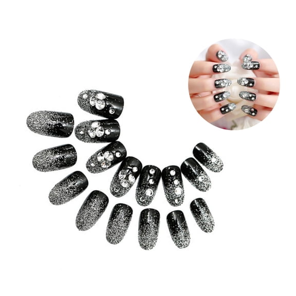 Homoyoyo 24 Pieces Black Round False Nail Tips for Nail Art, and Odor-Free Accessories for Home or Salon Use