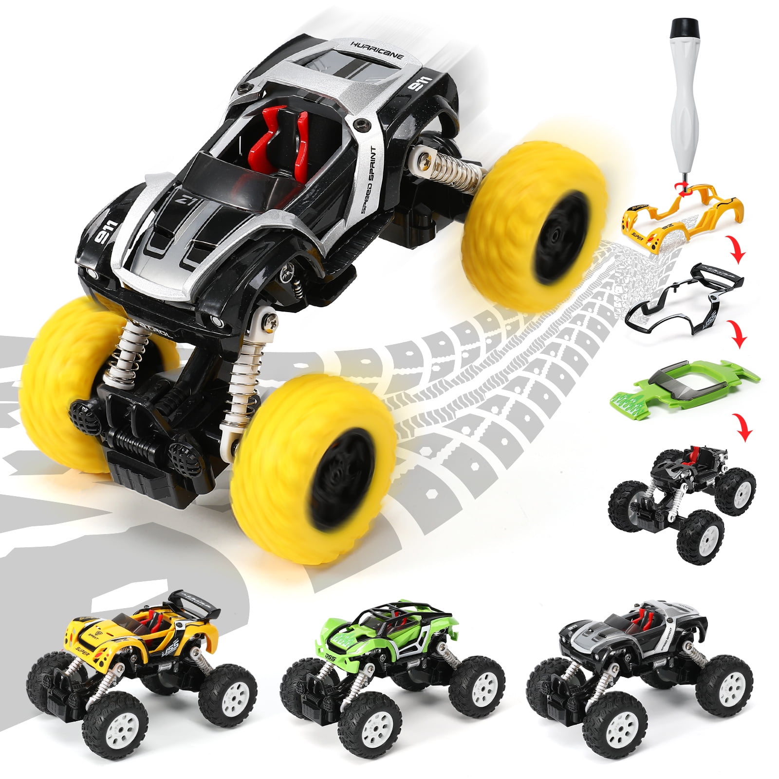 DIY Monster Truck Toys, Pull Back Vehicles Cars, Educational STEM Toy