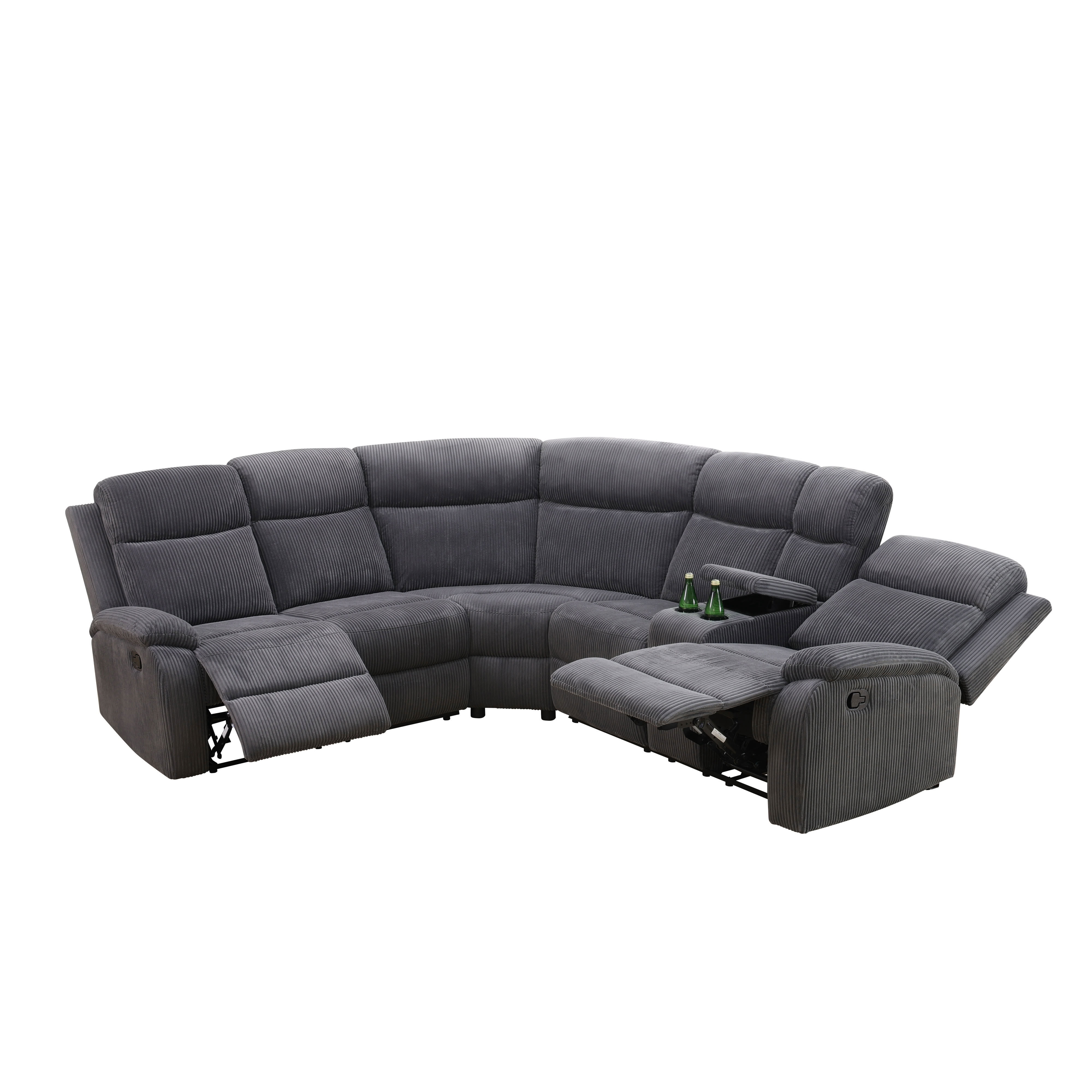 MAYEERTY Manual Reclining L-Shaped Sectional Sofa, Corduroy Recliner with Storage & Cup Holders, Adjustable Backrest Home Theater Seating for Living Room