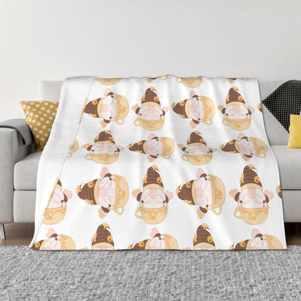 Balery Cute Bee Gnome Manta de Franela con Dibujo, Lujo Ultra Suave y Cálido, Antipelusa y Resistente a las Arrugas para Cama, Sofá, Camping -40"x30"