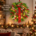 thumbnail image 5 of 24 Inch Artificial Christmas Wreath with Red Berries, Pinecones and Red Bow, Outdoor Holiday Wreath with Hanging Hook for Front Door, Wall or Mantel, 5 of 9