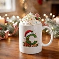 thumbnail image 5 of 11oz Christmas Initial Ceramic Coffee Mug, Festive Green Glitter Letter Design With Santa Hat Holiday Print, White Drinking Cup For Hot Cocoa Tea, Xmas Gift For Household Daily Use, 5 of 7