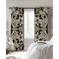 thumbnail image 4 of Black Floral Blackout Curtains for Bedroom Living Room Darkening Curtains 63 Inches Long Vintage Khaki Floral Retrp Plant Leaf Window Curtain 2 Panels Set Window Treatment Grommet Drapes 52"x63", 4 of 9