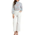 thumbnail image 3 of MODA NOVA Junior's Lace Long Sleeve Tops Ruffle Neck Elegant Floral Blouses Blue XL, 3 of 6