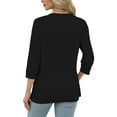 thumbnail image 3 of Yigetop Womens Summer Tops, Women's Round Neck Solid Color 3/4 Sleeves Blouse Tops Women's Blouse T Shirt Ladies Tops and Blouses Black L, 3 of 6