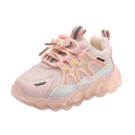 

HBFAGFB Girls Sneakers Fashion Light Led Baby Shoes Casual Soft Sole Lace up Kids Shoes Pink Size 28