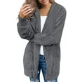thumbnail image 5 of luvamia Women Casual Fuzzy Fleece Hooded Cardigan Pocket Faux Fur Outerwear Coat Size S-2XL, 5 of 5