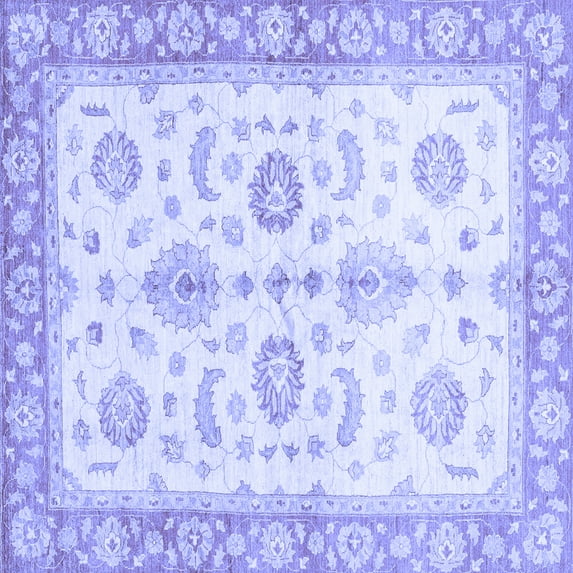 Ahgly Company Machine Washable Indoor Square Oriental Blue Traditional Area Rugs, 8' Square