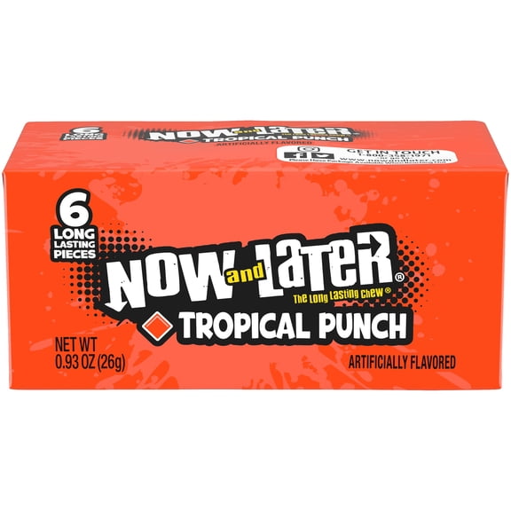 Now and Later, Original Tropical, Fruit Punch Taffy Chews Candy, 0.93oz (Box of 24)