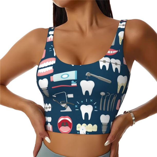 Fotbe Dental Sujetador Deportivo Largo sin Aros para Mujer con Almohadillas y Soporte Medio, Transpirable y Absorbente, Camiseta Tipo Chaleco o Tank Top-XX-Large
