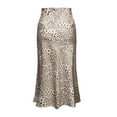 thumbnail image 4 of Weardear Womens Leopard Print Skirt Midi Long Length Silk Satin High Waist Skirt, 4 of 7