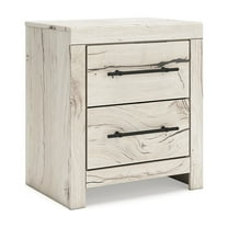 Signature Design by Ashley Lawroy Rustic Farmhouse 2 Drawer Nightstand with USB Charging Ports, Light Brown