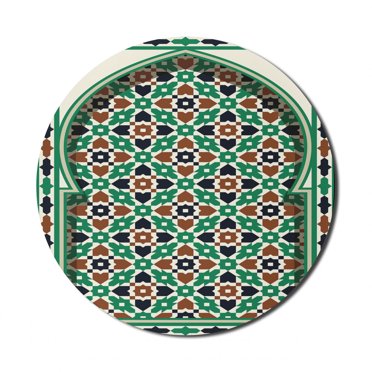 Moroccan Mouse Pad for Computers, Middle Eastern Style Moroccan Door Arch with Medieval Floral Details Retro, Round Non-Slip Thick Rubber Modern Mousepad, 8" Round, Green and Brown, by Ambesonne