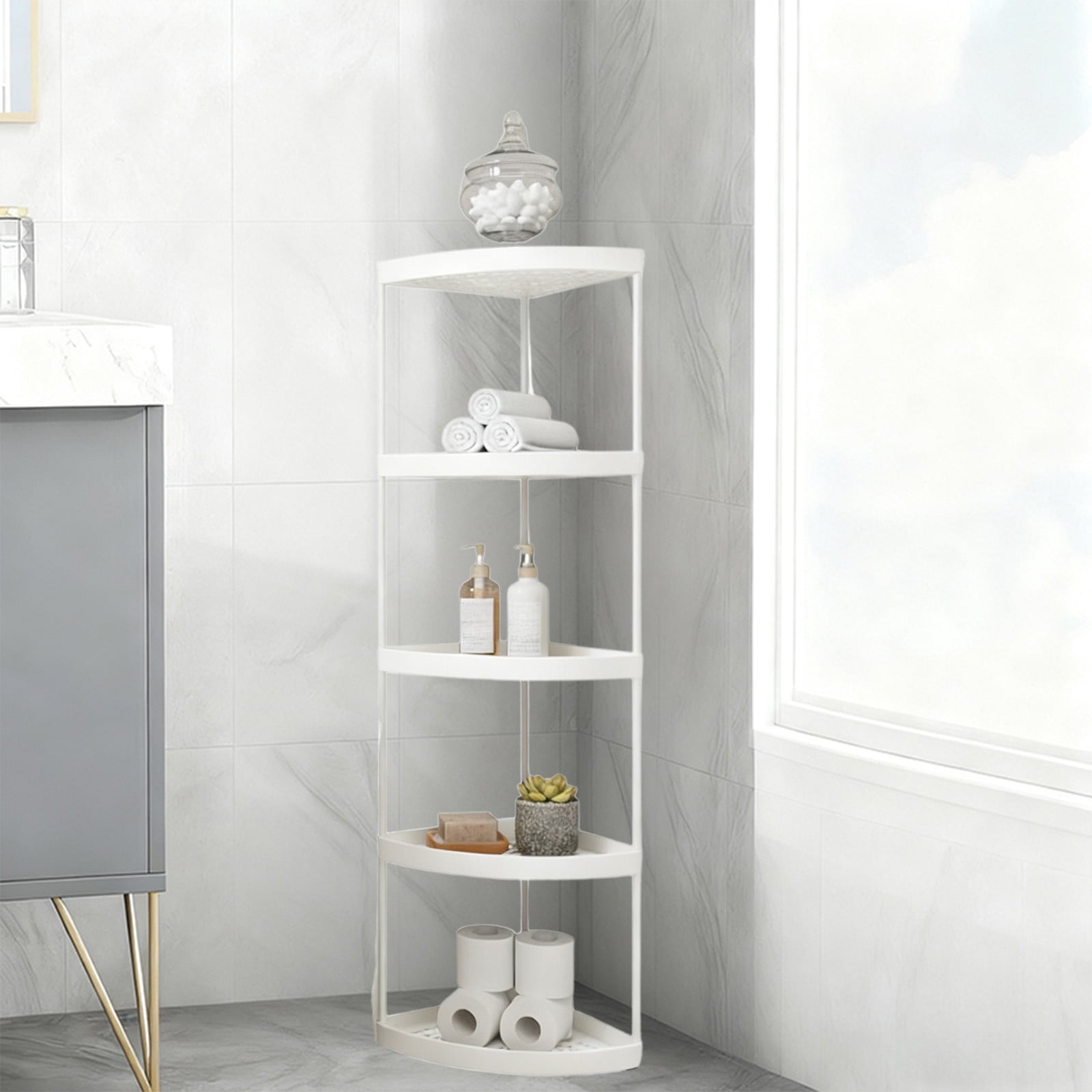 Gmogad Freestanding Corner Shelf Rack for Bathroom Bedroom Storage, Multi‑Layer Organizer for Toiletries Towels Skincare, Space Saving Solution for Small Corners Sturdy Versatile Easy to Assemble