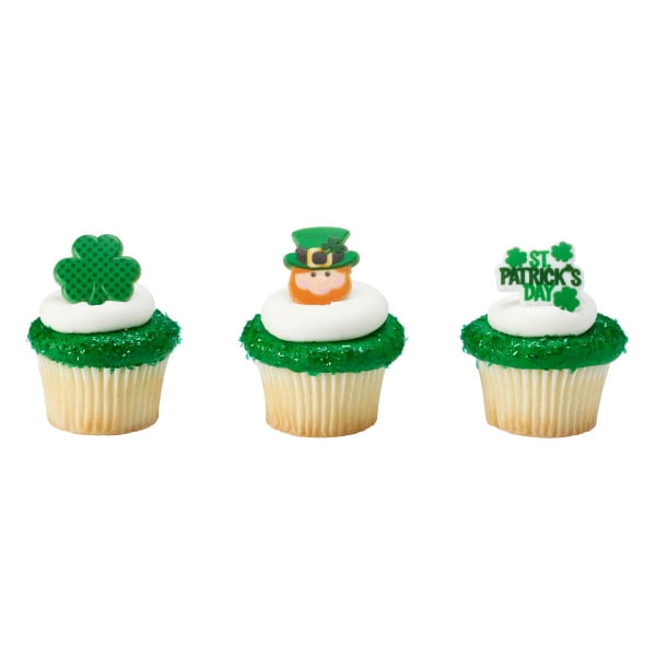 12 SHAMROCK GLITTER Cupcake Rings Puffy Cake Toppers St Patrick's Day Party Decoration